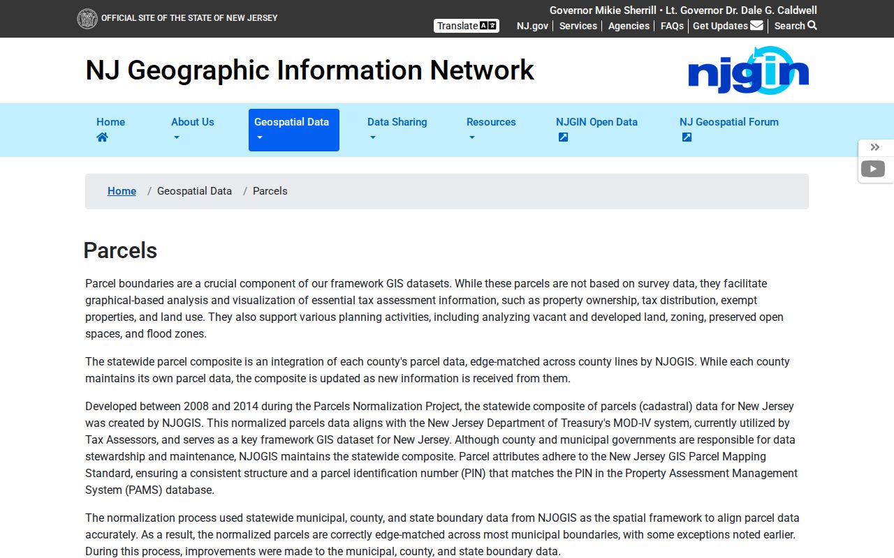 Old Bridge ZIP code directory reference showing NJGIN parcel guidance